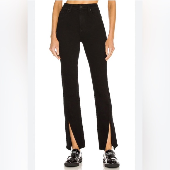 PISTOLA TEAGAN JEANS High Rise Vented Straight SZ 26 Black, Dark Vinyl $148 - Picture 1 of 7